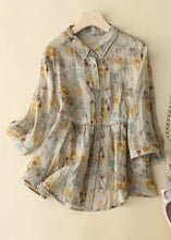 Load image into Gallery viewer, New Yellow Peter Pan Collar Patchwork Cotton Shirt Tops Bracelet Sleeve