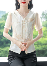 Load image into Gallery viewer, New Yellow V Neck Tasseled Print Linen Shirt Tops Summer