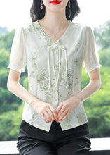 Load image into Gallery viewer, New Yellow V Neck Tasseled Print Linen Shirt Tops Summer