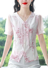 Load image into Gallery viewer, New Yellow V Neck Tasseled Print Linen Shirt Tops Summer