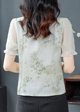 Load image into Gallery viewer, New Yellow V Neck Tasseled Print Linen Shirt Tops Summer