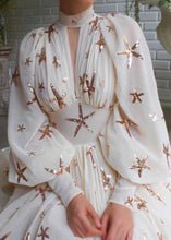 Load image into Gallery viewer, Novelty Beige Sequins Side Open Chiffon Long Dress Lantern Sleeve