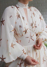 Load image into Gallery viewer, Novelty Beige Sequins Side Open Chiffon Long Dress Lantern Sleeve