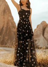 Load image into Gallery viewer, Novelty Black Appliques High Waist Tulle Spaghetti Strap Dress Sleeveless