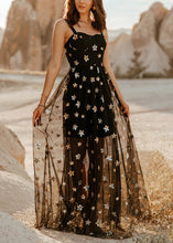 Load image into Gallery viewer, Novelty Black Appliques High Waist Tulle Spaghetti Strap Dress Sleeveless