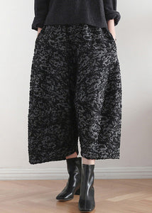 Novelty Black Print Elastic Waist Crop Harem Pants