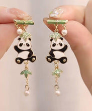 Load image into Gallery viewer, Novelty Colorblock Metal Alloy Zircon Pearl Panda Bamboo Joint Tassel Drop Earrings