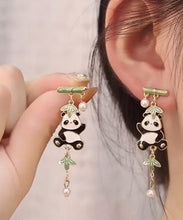 Load image into Gallery viewer, Novelty Colorblock Metal Alloy Zircon Pearl Panda Bamboo Joint Tassel Drop Earrings