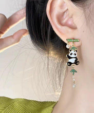 Load image into Gallery viewer, Novelty Colorblock Metal Alloy Zircon Pearl Panda Bamboo Joint Tassel Drop Earrings