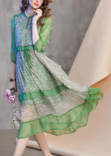 Load image into Gallery viewer, Novelty Green O-Neck Print Patchwork Ruffled Tie Waist Holiday Maxi Dress Summer