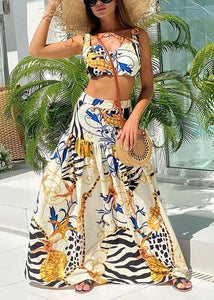 Novelty Multi Print High Waist Cotton Two Pieces Set Sleeveless