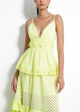 Load image into Gallery viewer, Novelty Yellow V Neck Hollow Out Cotton Spaghetti Strap Dress Sleeveless