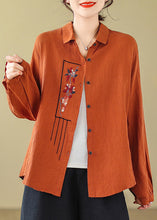 Load image into Gallery viewer, Orange Button Cotton Shirt Top Peter Pan Collar Fall