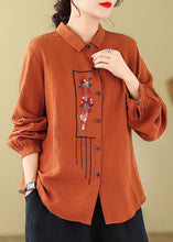 Load image into Gallery viewer, Orange Button Cotton Shirt Top Peter Pan Collar Fall