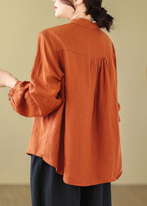 Orange Button Cotton Shirt Top Peter Pan Collar Fall