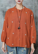 Load image into Gallery viewer, Orange Comfortable Cotton Blouses Embroidered Spring