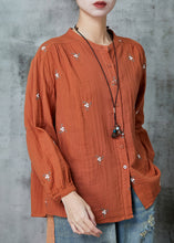 Load image into Gallery viewer, Orange Comfortable Cotton Blouses Embroidered Spring