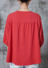 Load image into Gallery viewer, Orange Cotton Shirt Tops V Neck Embroidered Half Sleeve