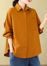 Load image into Gallery viewer, Orange Cozy Cotton Blouses Peter Pan Collar Fall