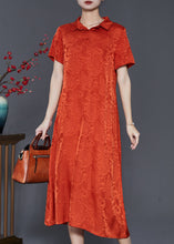 Load image into Gallery viewer, Orange Jacquard Silk Long Dress Exra Large Hem Summer