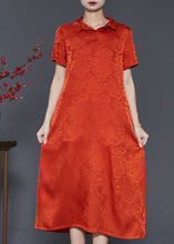 Load image into Gallery viewer, Orange Jacquard Silk Long Dress Exra Large Hem Summer