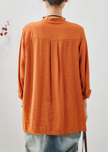 Load image into Gallery viewer, Orange Linen Blouse Top Stand Collar Embroidered Summer