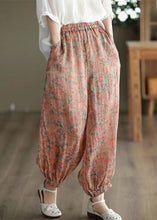 Load image into Gallery viewer, Orange Pockets Print Elastic Waist Cotton Lantern Pants Summer