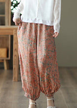 Load image into Gallery viewer, Orange Pockets Print Elastic Waist Cotton Lantern Pants Summer