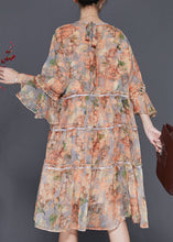 Load image into Gallery viewer, Orange Print Chiffon Party Dress V Neck Flare Sleeve