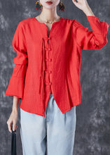 Load image into Gallery viewer, Orange Red Linen Shirt Tasseled Chinese Button Flare Sleeve