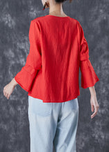 Load image into Gallery viewer, Orange Red Linen Shirt Tasseled Chinese Button Flare Sleeve