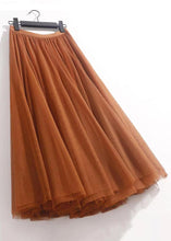 Load image into Gallery viewer, Orange Solid Wrinkled Tulle Summer Skirts High Waist