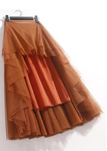 Load image into Gallery viewer, Orange Solid Wrinkled Tulle Summer Skirts High Waist