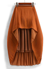 Load image into Gallery viewer, Orange Wrinkled Cotton Pleated Skirts High Waist