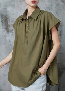 Organic Army Green Oversized Cotton Blouse Top Summer