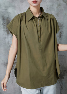 Organic Army Green Oversized Cotton Blouse Top Summer