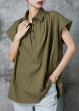 Load image into Gallery viewer, Organic Army Green Oversized Cotton Blouse Top Summer