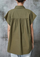 Load image into Gallery viewer, Organic Army Green Oversized Cotton Blouse Top Summer