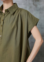 Load image into Gallery viewer, Organic Army Green Oversized Cotton Blouse Top Summer