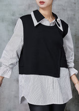 Load image into Gallery viewer, Organic Black Double-layer Patchwork Striped Cotton Top Spring