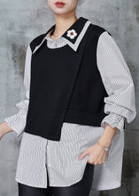 Load image into Gallery viewer, Organic Black Double-layer Patchwork Striped Cotton Top Spring