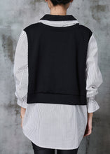 Load image into Gallery viewer, Organic Black Double-layer Patchwork Striped Cotton Top Spring