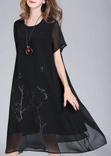 Load image into Gallery viewer, Organic Black O Neck Print Patchwork Chiffon Dresses Summer