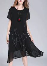 Load image into Gallery viewer, Organic Black O Neck Print Patchwork Chiffon Dresses Summer