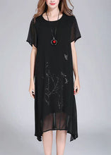 Load image into Gallery viewer, Organic Black O Neck Print Patchwork Chiffon Dresses Summer