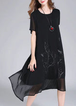 Load image into Gallery viewer, Organic Black O Neck Print Patchwork Chiffon Dresses Summer