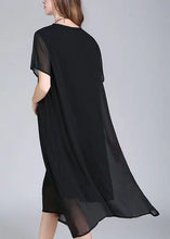 Load image into Gallery viewer, Organic Black O Neck Print Patchwork Chiffon Dresses Summer