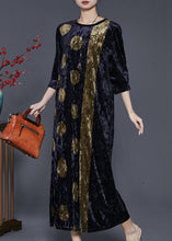 Load image into Gallery viewer, Organic Black Oversized Print Silk Velvet Dress Spring