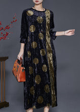 Load image into Gallery viewer, Organic Black Oversized Print Silk Velvet Dress Spring