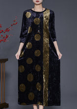 Load image into Gallery viewer, Organic Black Oversized Print Silk Velvet Dress Spring